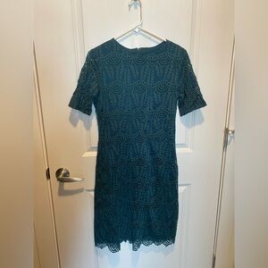 Sharagano Dark Teal Lace Midi Dress
